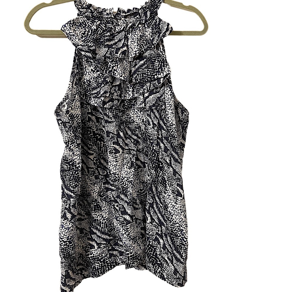Marisa Christina Sleeveless Keyhole Closure Back Ruffle Front Linen Blouse. - Picture 1 of 6